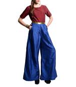 Women's Designer Maroon And Blue Jumper With Gold Belt