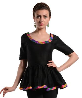 Women's Designer Black Top With Multi Colored Details 1