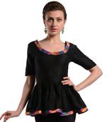 Women's Designer Black Top With Multi Colored Details