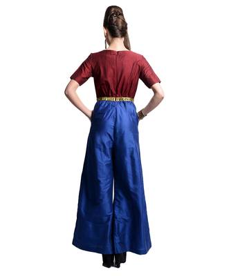 Women's Designer Maroon And Blue Jumper With Gold Belt 2