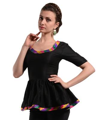 Women's Designer Black Top With Multi Colored Details 2