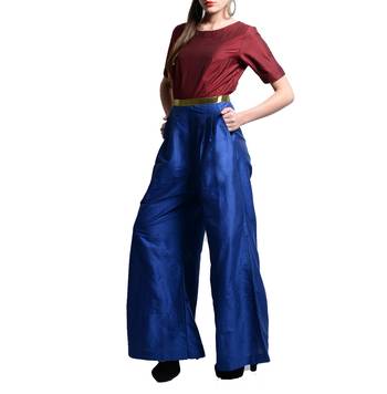 Women's Designer Maroon And Blue Jumper With Gold Belt 3