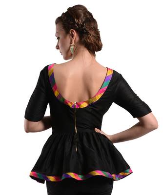 Women's Designer Black Top With Multi Colored Details 3