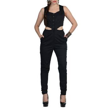 Women's Designer Black Lycra Jumpsuit With Cuts On The Midriff 1