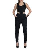 Women's Designer Black Lycra Jumpsuit With Cuts On The Midriff