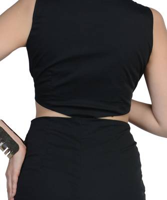 Women's Designer Black Lycra Jumpsuit With Cuts On The Midriff 4