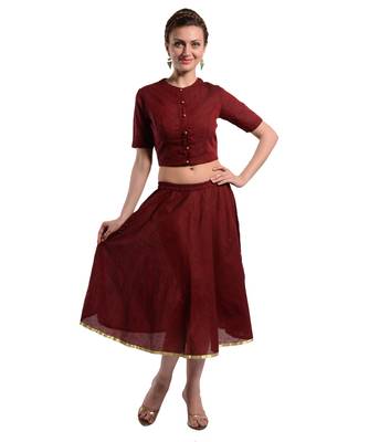 Women's Designer Crop Top With Bias Cut Full Circular Skirt 2