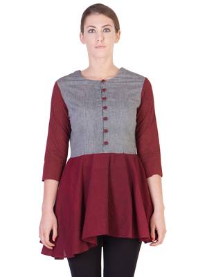 Women's Designer Grey And Maroon Top With Asymmetrical Hem 1