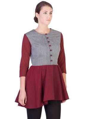 Women's Designer Grey And Maroon Top With Asymmetrical Hem 2