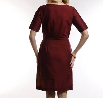 Women's Designer Maroon And Golden Cotton Silk Dress 2
