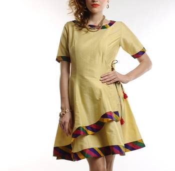 Women's Designer Beige Wrap With Multi Collar Detailing Dress 1
