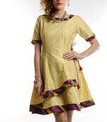 Women's Designer Beige Wrap With Multi Collar Detailing Dress