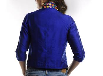 Women's Designer Blue Jacket With Mirror Work On The Collar 2