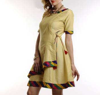Women's Designer Beige Wrap With Multi Collar Detailing Dress 3
