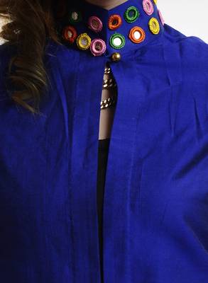 Women's Designer Blue Jacket With Mirror Work On The Collar 4