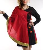 Women's Designer Hot Pink Chanderi With Black Fitted Dress