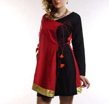 Women's Designer Hot Pink Chanderi With Black Fitted Dress 3