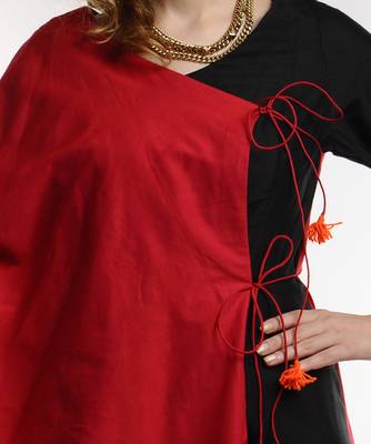 Women's Designer Hot Pink Chanderi With Black Fitted Dress 4