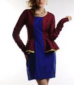 Women's Designer Maroon And Electric Blue Cotton Silk Dress