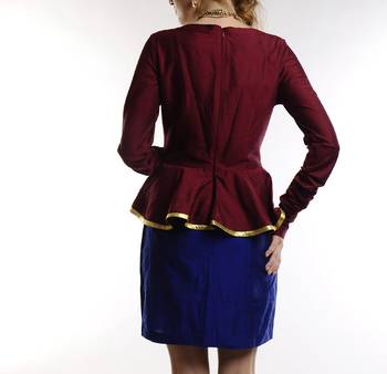 Women's Designer Maroon And Electric Blue Cotton Silk Dress 2