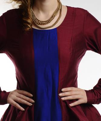 Women's Designer Maroon And Electric Blue Cotton Silk Dress 4