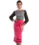 Women's Designer Calf Length Dress With Printed Sleeves