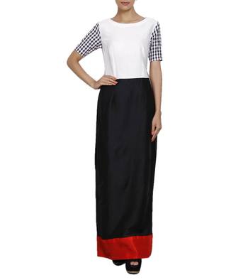 Women's Designer Black And White Maxi With Red Details 1