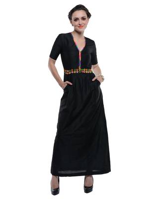 Women's Designer Boho Chic Black Maxi With Mirror Work 1