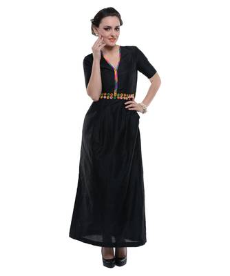 Women's Designer Boho Chic Black Maxi With Mirror Work 3