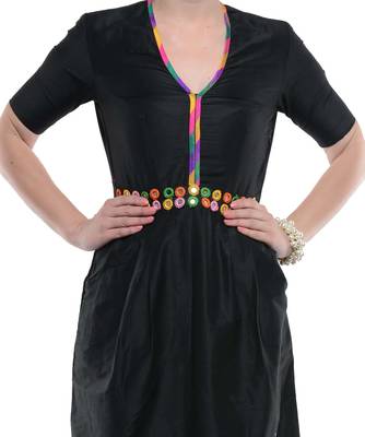 Women's Designer Boho Chic Black Maxi With Mirror Work 4