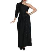 Women's Designer Black One Shoulder Maxi With Gathers