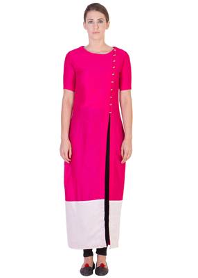 Women's Designer Pink Solid Tunic With With Assymetrical Buttoning 1
