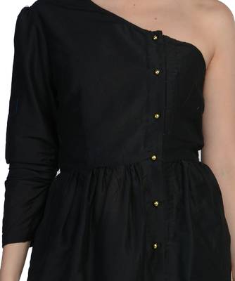 Women's Designer Black One Shoulder Maxi With Gathers 4