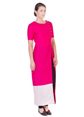 Women's Designer Pink Solid Tunic With With Assymetrical Buttoning 3