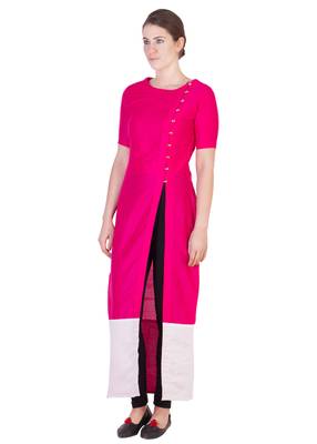 Women's Designer Pink Solid Tunic With With Assymetrical Buttoning 4