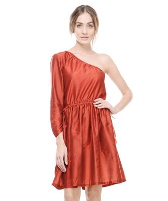 Women's Designer Maroon Cotton Silk Gathered Dress 1