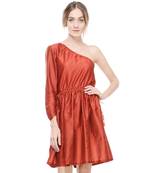 Women's Designer Maroon Cotton Silk Gathered Dress