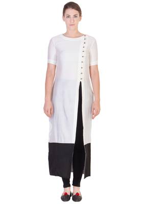 Women's Designer White Solid Tunic With With Assymetrical Buttoning 1