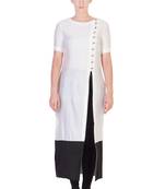 Women's Designer White Solid Tunic With With Assymetrical Buttoning