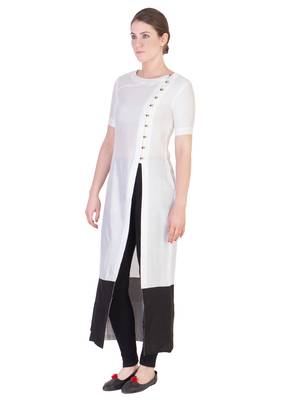 Women's Designer White Solid Tunic With With Assymetrical Buttoning 3