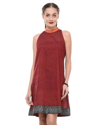 Women's Designer Maroon Mangalgiri Dress With Printed Border 1
