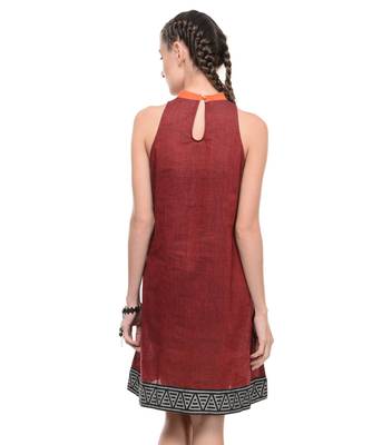 Women's Designer Maroon Mangalgiri Dress With Printed Border 2