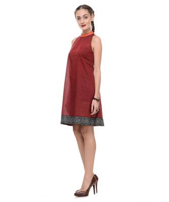 Women's Designer Maroon Mangalgiri Dress With Printed Border 3