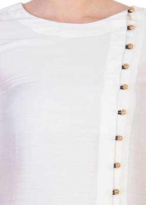 Women's Designer White Solid Tunic With With Assymetrical Buttoning 4