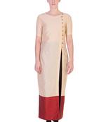Women's Designer Beige Solid Tunic With With Assymetrical Buttoning