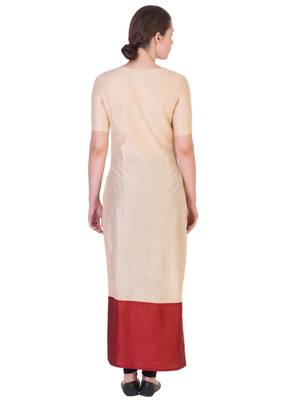 Women's Designer Beige Solid Tunic With With Assymetrical Buttoning 2