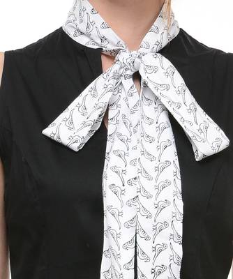 Women's Designer Black Cotton Lycra Dress With Printed Bow Tie Collar 4