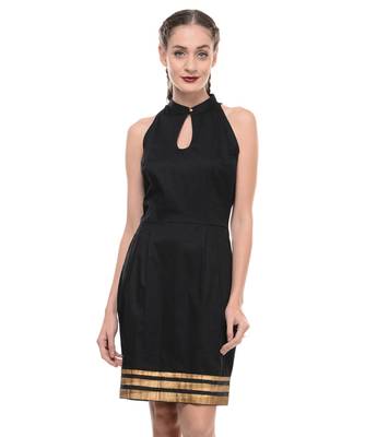 Women's Designer Black Lycra Dress With Printed Hem 1