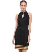 Women's Designer Black Lycra Dress With Printed Hem