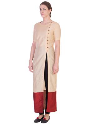Women's Designer Beige Solid Tunic With With Assymetrical Buttoning 4